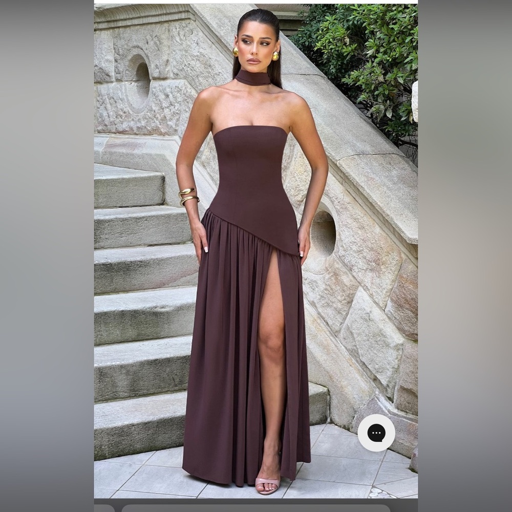 Elegant Strapless Brown Dress